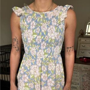 Matilda Jane Flutter Sleeve Floral Midi Dress in Sky Blue